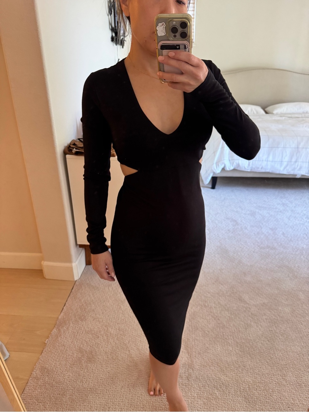 Zara Black Cutout Midi Dress Size Small Like New